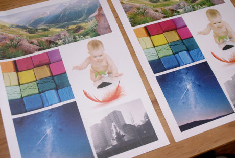 Foto de dos páginas con fotos impresas en calidad inkjet y láser, para apreciar la diferencia de calidad.